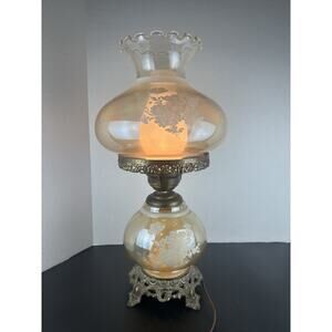 Vintage Accurate Casting 3 Way Clear Amber Lamp GWTW Floral Etched 20"